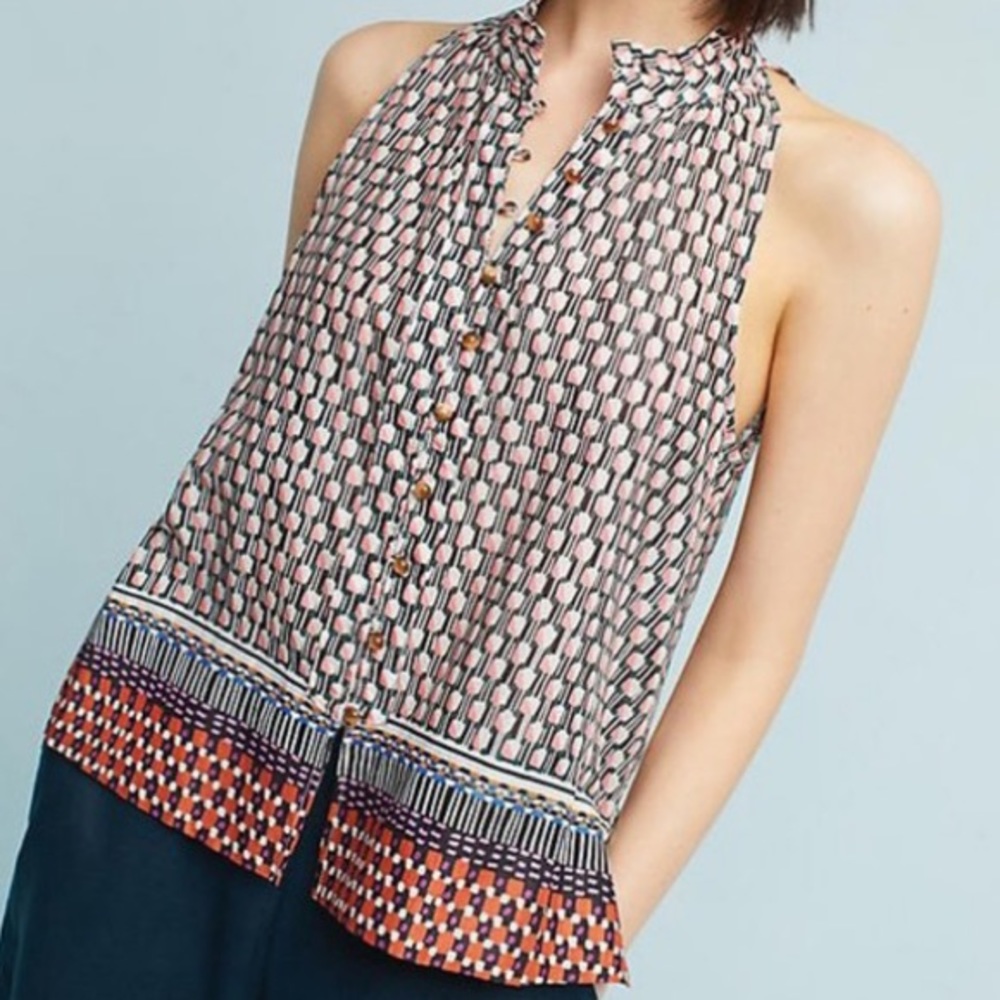 Anthropologie Maeve High Neck Button Front Tank S - Picture 1 of 4